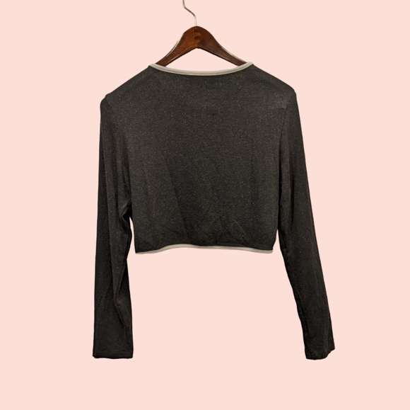 BNWT Y2K Style Sparkly Black Cotton Cardigan with White Contrast & Buttons L/XL - Picture 7 of 13